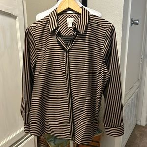 Chico’s No Iron fabric/wrinkle free black and brown striped long sleeve